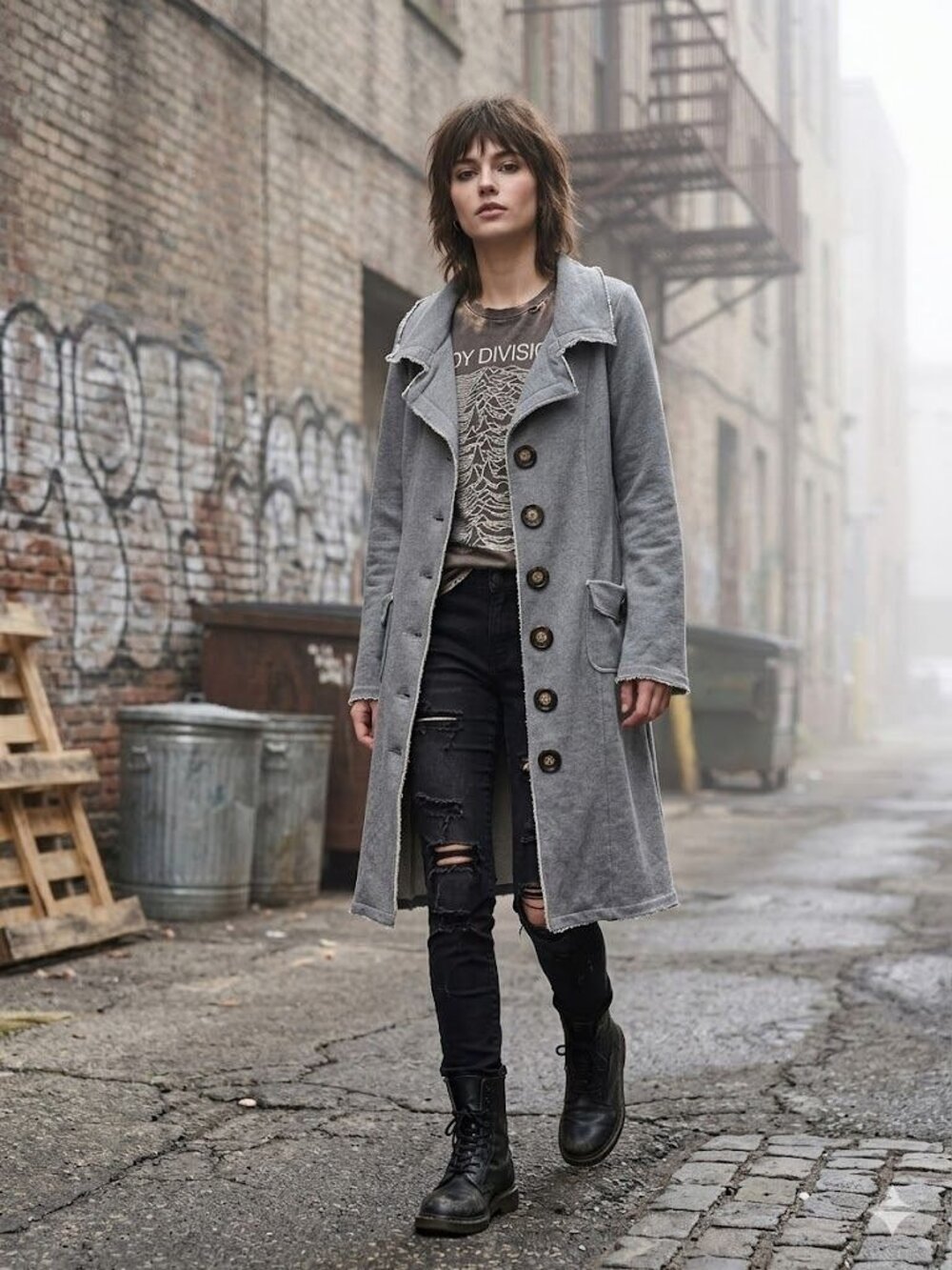 Millard Fillmore Anthropologie Gray Cotton Trench Coat Long Jacket Womens Large